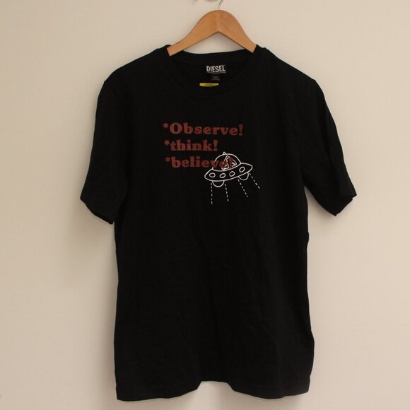 DIESEL "Observe! think! believe!" black t-shirt Size S - Picture 1 of 4